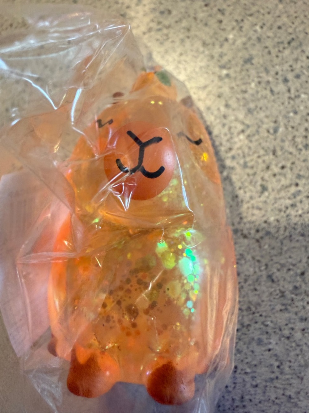 New Squishy Sensory Toy 3" Glitter Squeezy Sparkle Sugar Orange Capybara Animal